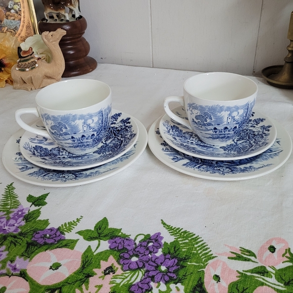 Vintage Wedgewood COUNTRYSIDE Blue/white Tranferware Tea Set 2 England - Picture 1 of 16